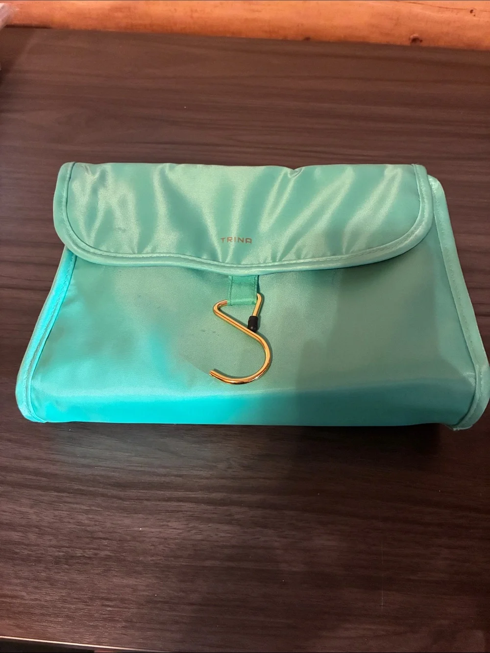 Trina Aqua Fold-Over Hanging Travel Cosmetic Bag Mint Green